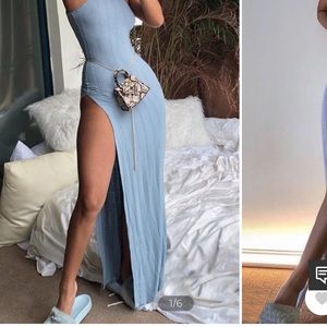 Blue leg slit sun dress